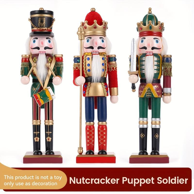 30CM Nutcracker Soldier Figurines Set 2025 Christmas Decoration Wood Nutcracker Puppet Statue Ornaments Vintage Craft Xmas Decor