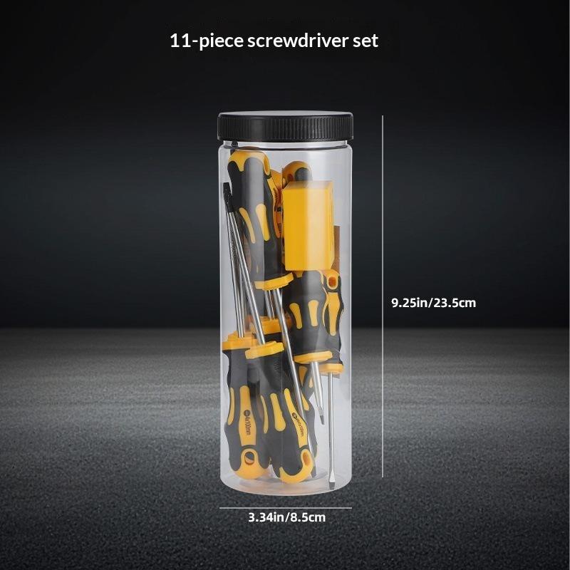1Set Magnetic Screwdriver Set Magnetic Tips Yellow Manual Repair Tool Kit Handy Bucket Cushion Handle