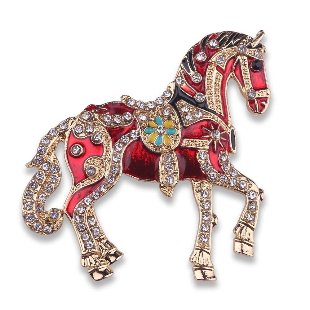 Enamel Strong Horse Brooches Luxury Metal Badge Pin Casual Zodiac Animal Lapel Pins  for Women