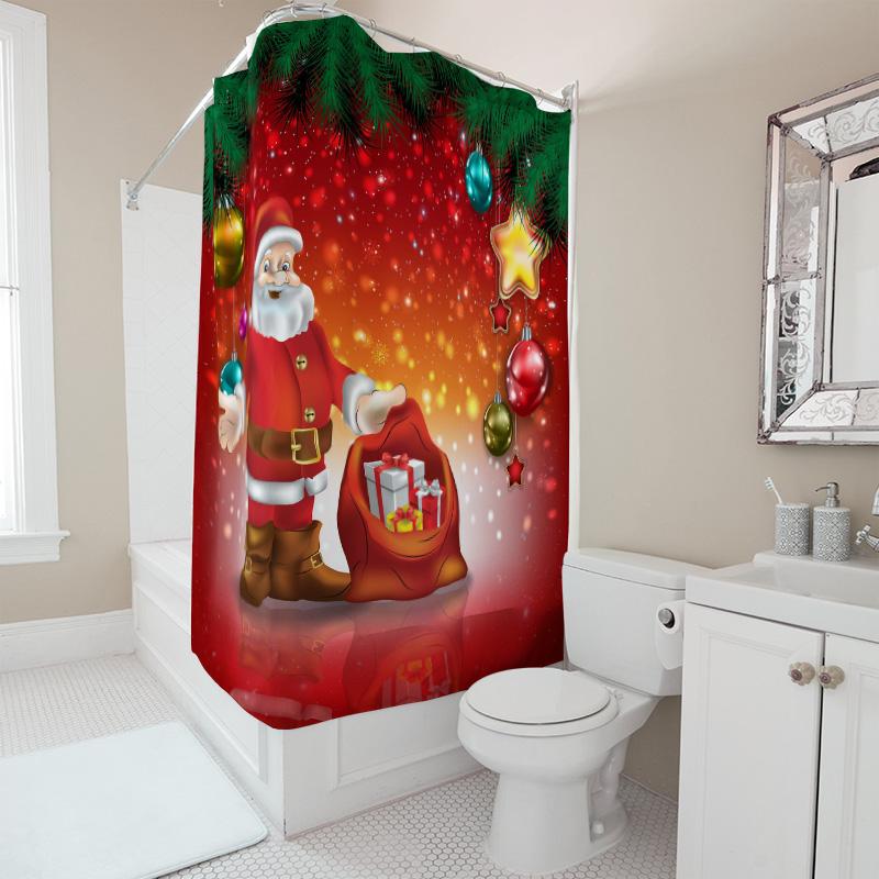 TU Christmas Shower Curtain Santa Claus Holiday Festive Waterproof Bathroom Decor Backdrop Xmas Pattern Home Textile Gift