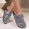 Flat Shoes for Women Clog Sandals Sparkly Slip-On Slippers Cork Footbed Indoor Outdoor Comfort Mules Women's Round Closed Toe Arch Support Slides