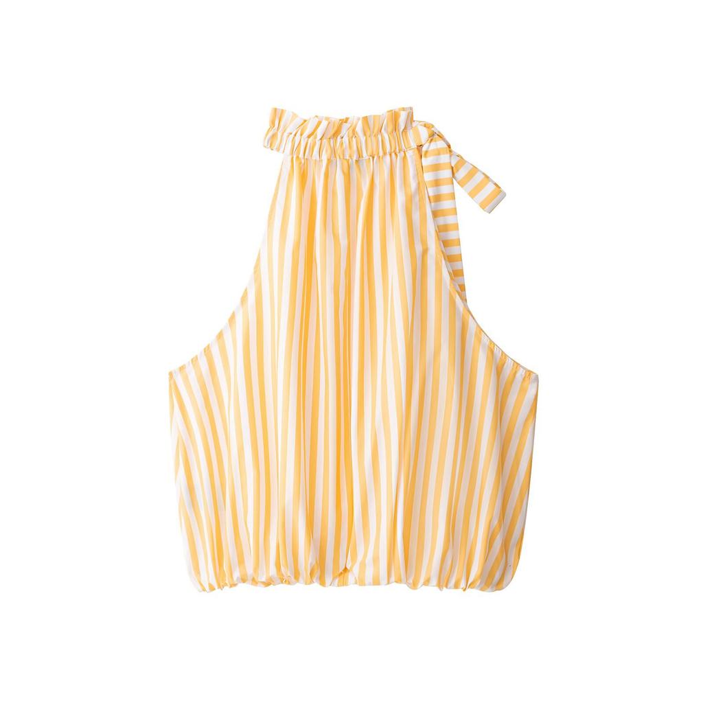 European and American Style, New Women's Clothing, Versatile Fluffy Striped Bow Ornament Neck Collar Top
