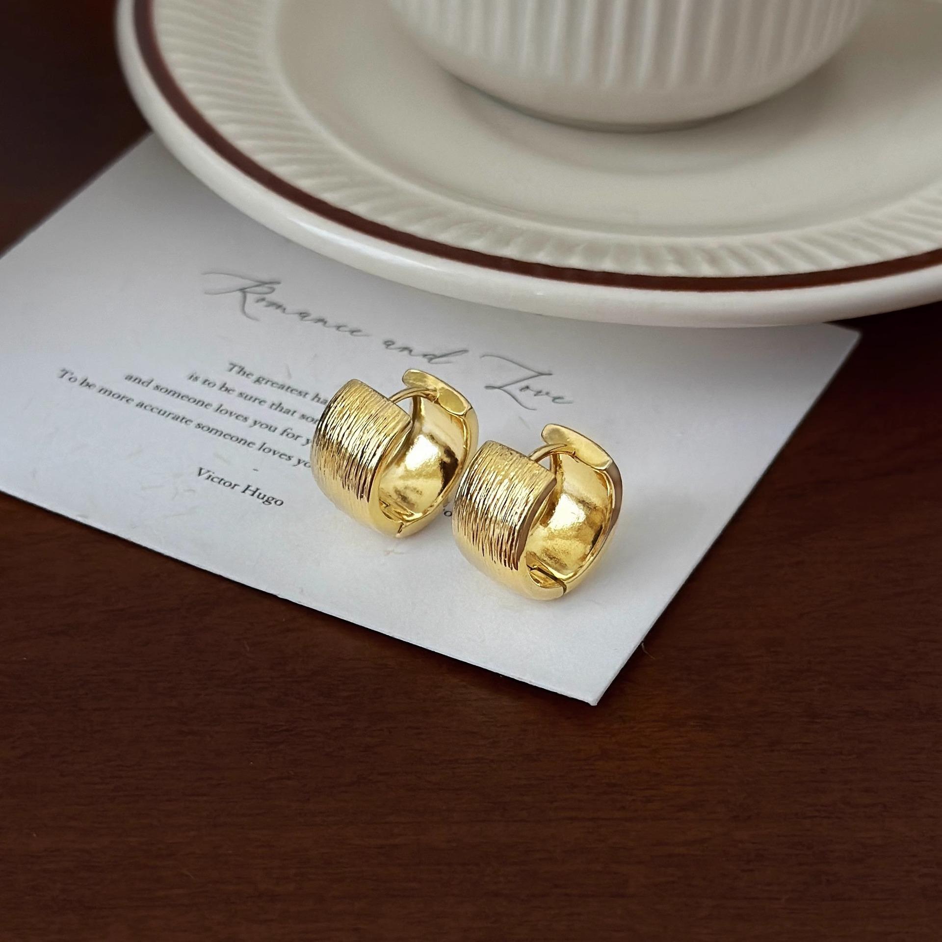 Fever gold brushed plain ring earrings circle women s new popular light luxury high-end earrings золотой