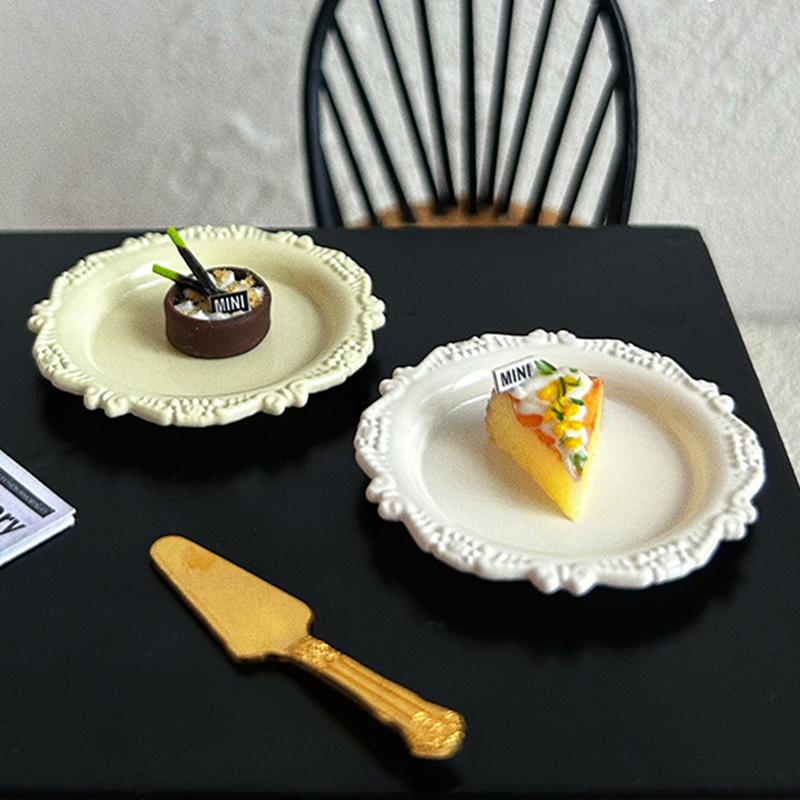 3 Peças Brinquedo de Menina Miniatura Casa de Bonecas Prato de Pastelaria Mini Bandeja de Entalhe Retrô Disco Comida para Cozinha de Brincar Acessórios para Boneca
