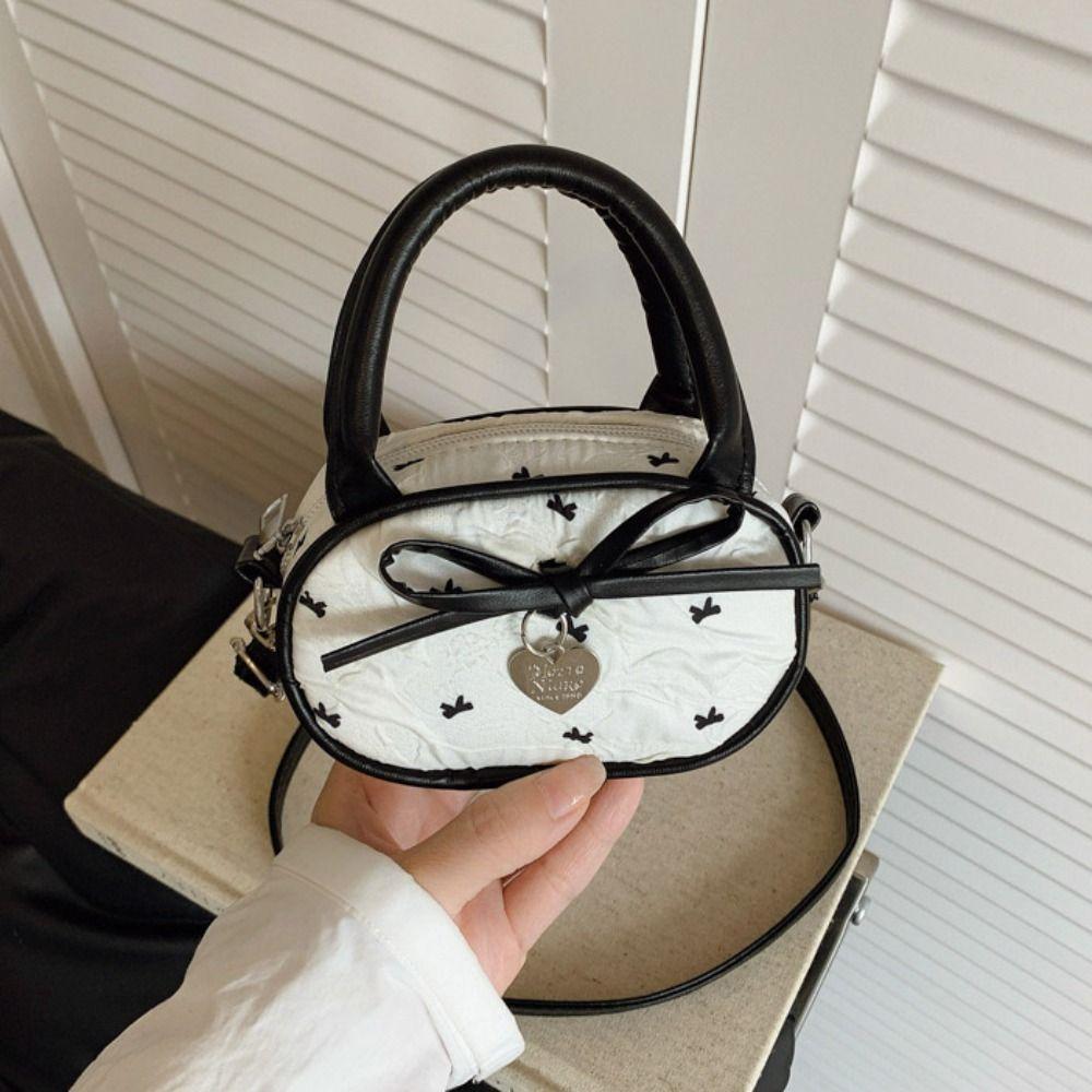 Y2K Mini Top-Handle Bag Love Pendant Vintage Handbag Bow Polka Dot Crossbody Bag  Students