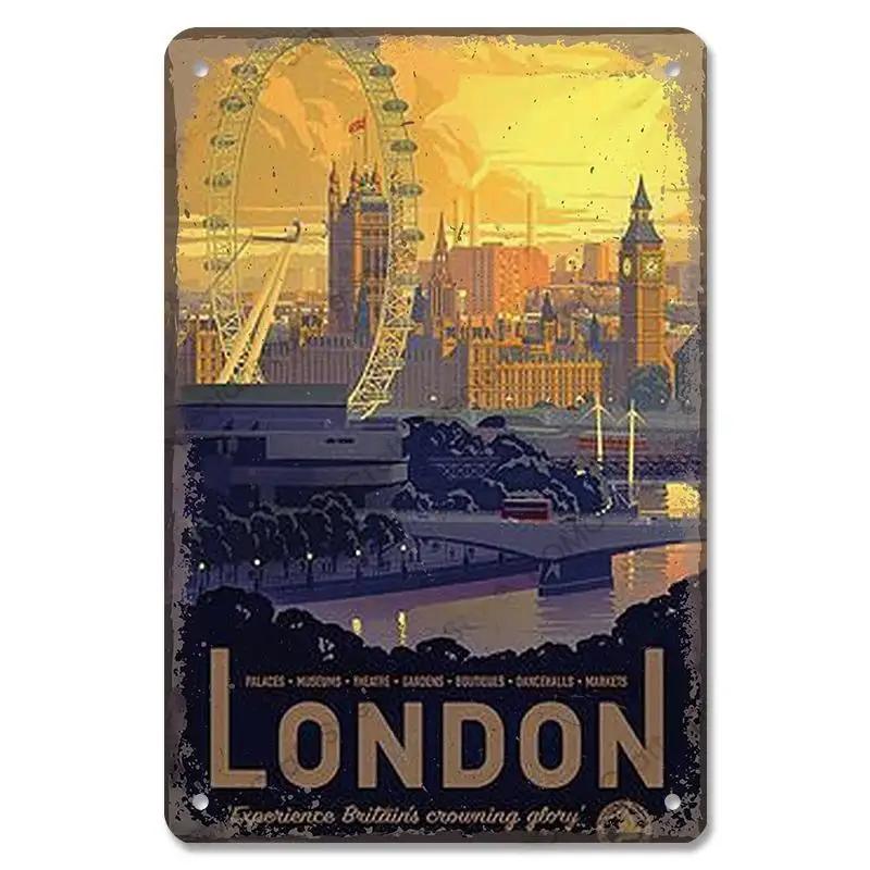 Famous City Landscape Posters Vintage Metal Signs Budapest Malta Sydney Tin Plate Retro Home Wall Art Decor Room Decoration