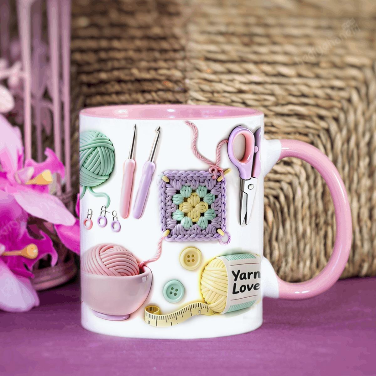 Knitted Wool Ball Pattern Ceramic Mug, Mother s Day Gift, Creative Coffee Mug 301-400ml