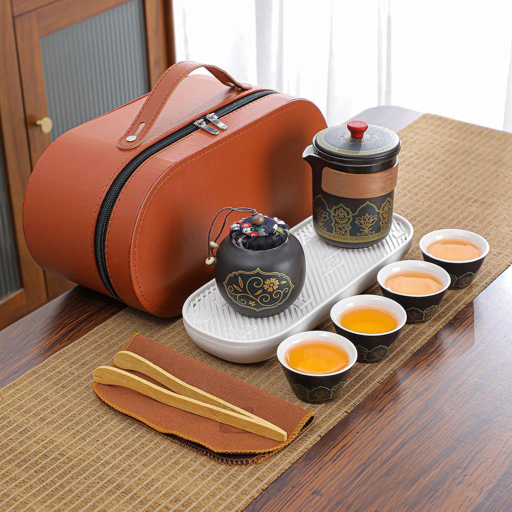 Outdoor Ceramic Tea Set Portable Travel Set Kung Fu Portable Express Cup Creative Business Gift Printing