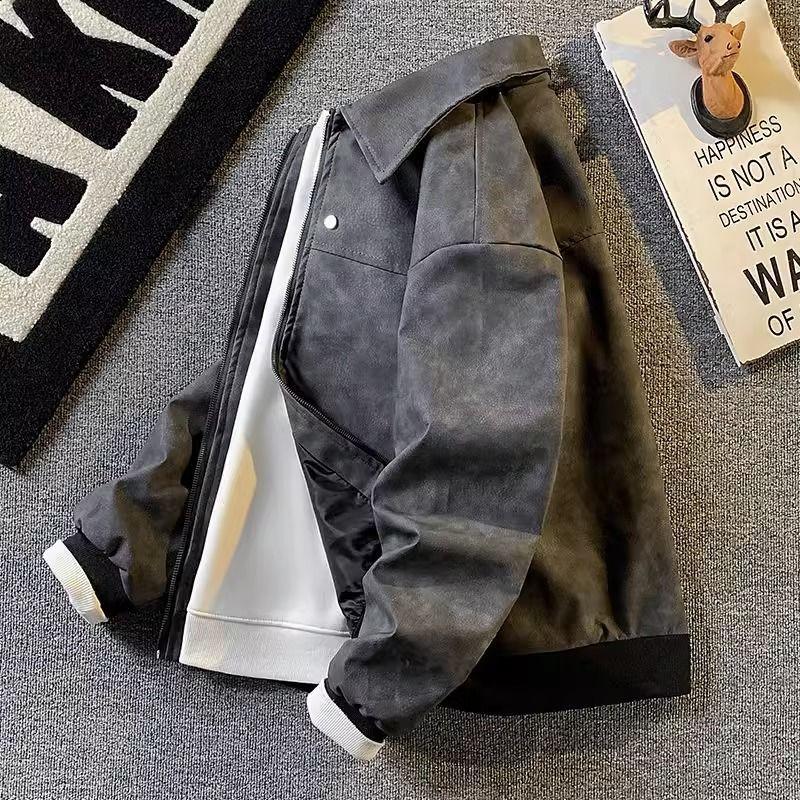 American retro Maillard jacket men's spring new trendy brand loose and versatile locomotive suede jacket