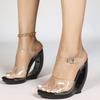 Women's Thick Heel Sandals - Transparent One-Strap Slip-On High Heels Crystal Heel, Outdoor-Wear Open-Toe Sandals LFD-907188-1