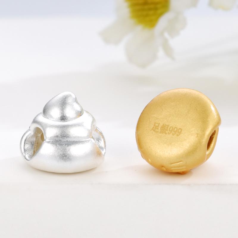 Sterling Silver 999 Hello Kitty Poop Beads Charm for DIY Jewelry