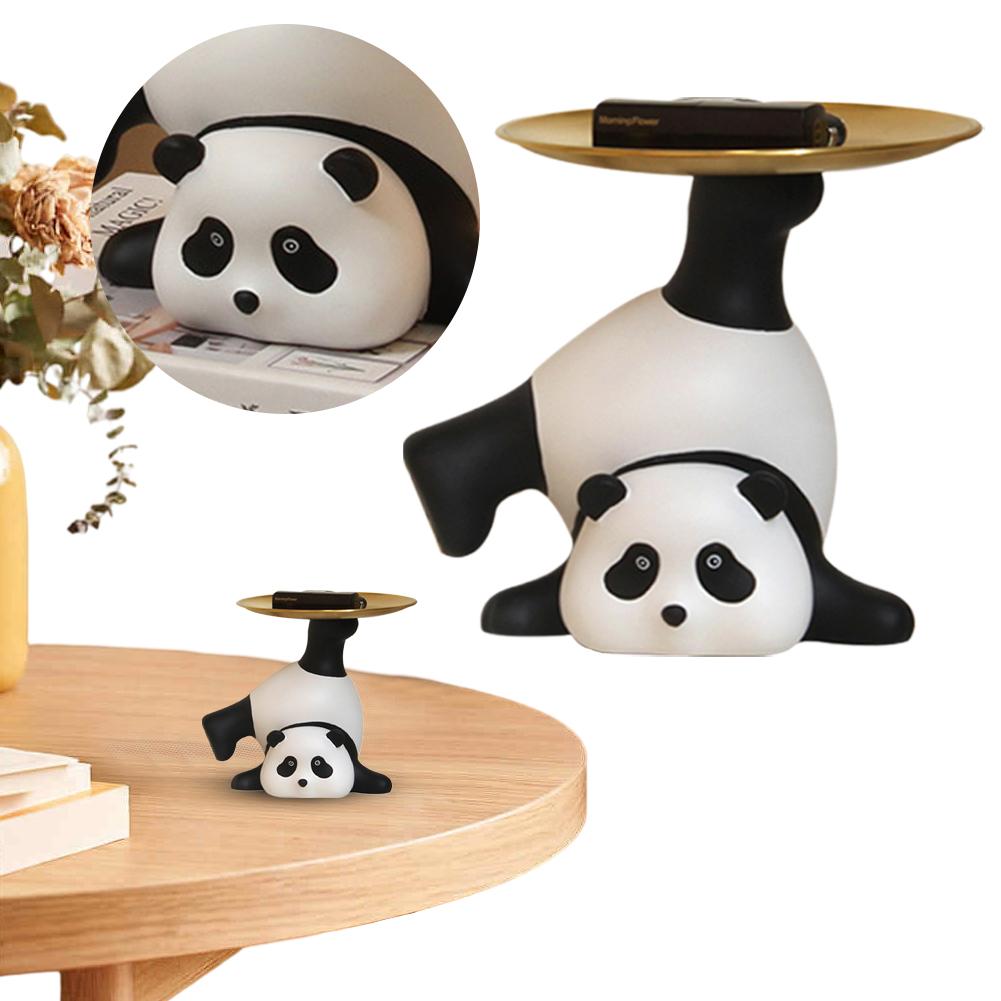 Lovely Resin Panda Storage Tray Key Holder Bowl Panda Sculpture Candy Jewelry Earrings Tray Panda Statue Entryway Table Decor