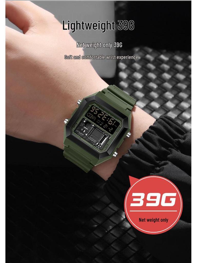Sanda Luminous Waterproof Teen Alarm Watch - Square Electronic Sports Countdown Timer