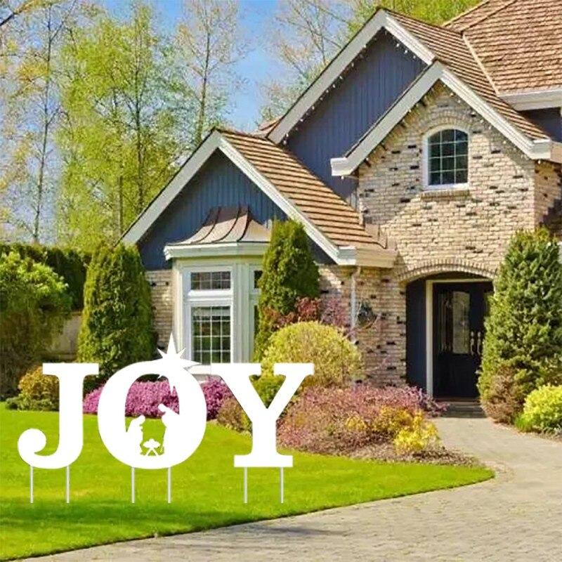 3pcs Joy Yard Sign Letters Winter Decorations with Metal Stakes Yard Decor