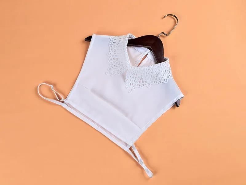 Elegant Women Hollow Out Floral Lace Fake Collar White Ladies Detachable Lapel Half Shirt Blouse Tops Female False Collars