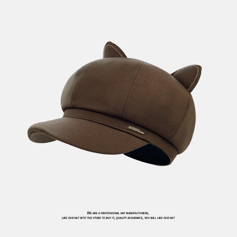 New Beret Women's Face Showing Small Octagonal Hat Retro British Style Newsboy Hat Painter Hat Cute Ears Painter Hat