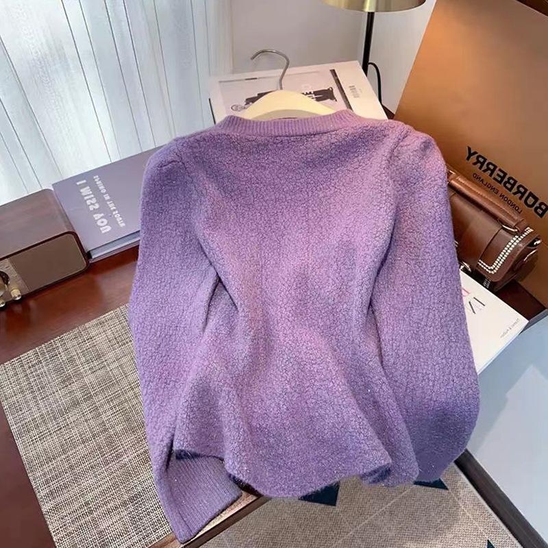 Spring Mermaid Hem Knitted Cardigan Top Women's New Korean Fashion Long Sleeved Pearl Buckle V-neck Sweater Jacket Women