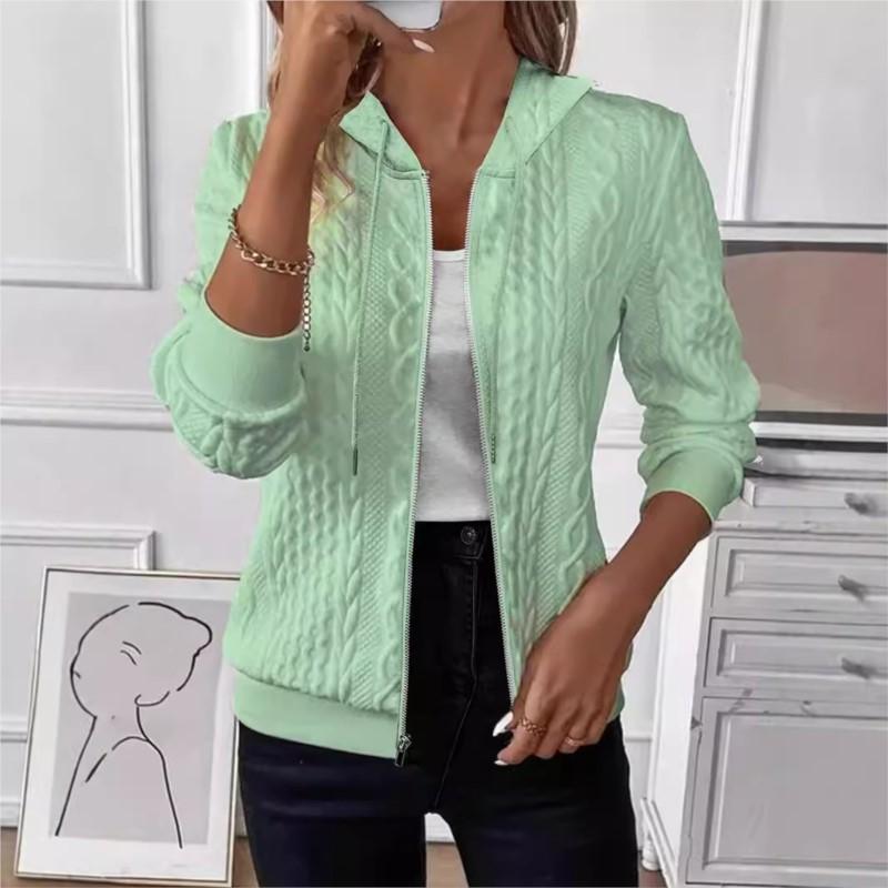 Wome's Jackets Coats Autumn And Winter New Fashion Long Sleeve Knit Zipper Hoodie White Coat Tops Elegant Women Casual Clothing