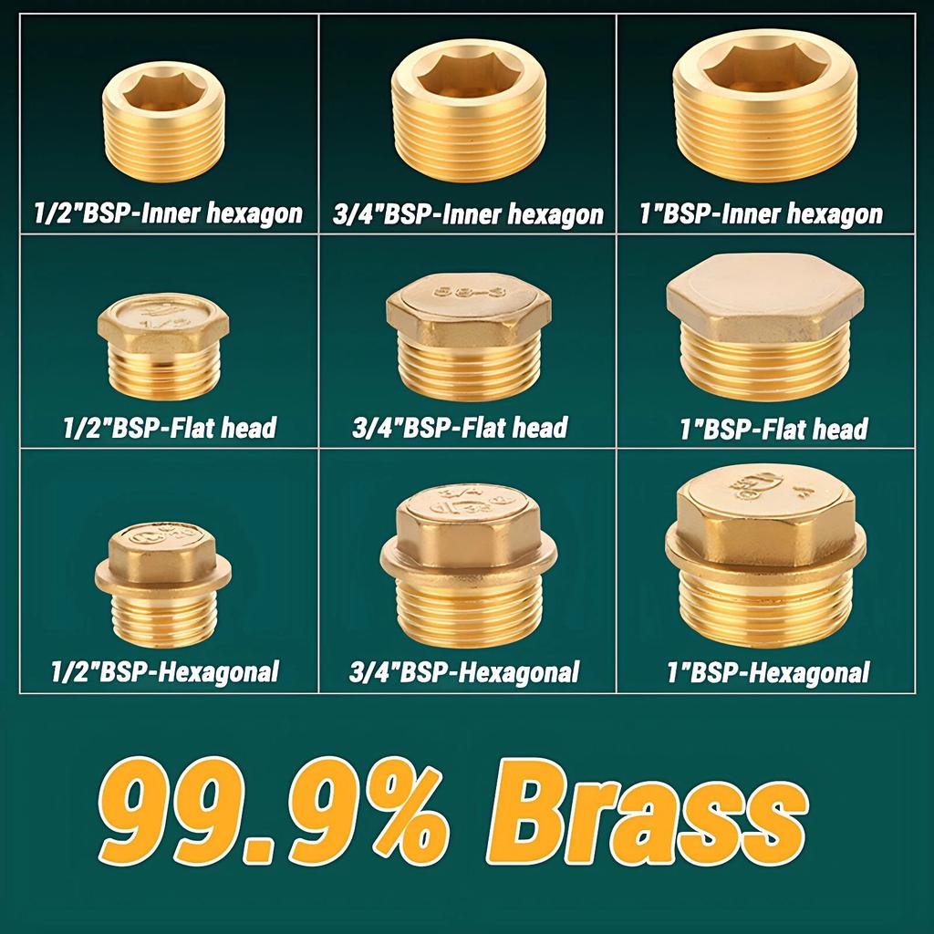 Brass 1/8" 1/4" 3/8" 1/2" 3/4" 1"- 2" BSP Male Thread Blanking End Cap Stop Plugs End Screw On Fitting Coupler Connector Adapter