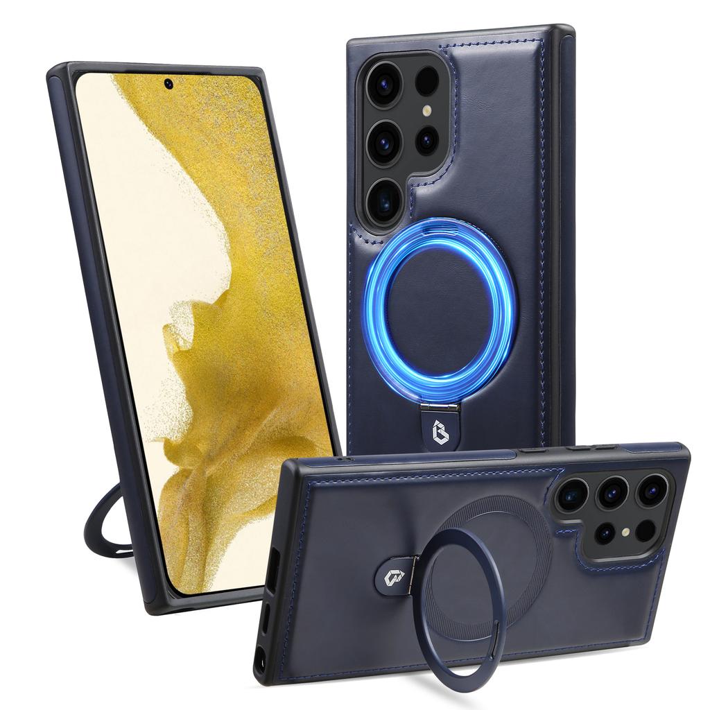 For Samsung Galaxy S25 Ultra Case Compatible with MagSafe Kickstand TPU+PU Leather Anti Drop Phone Cover