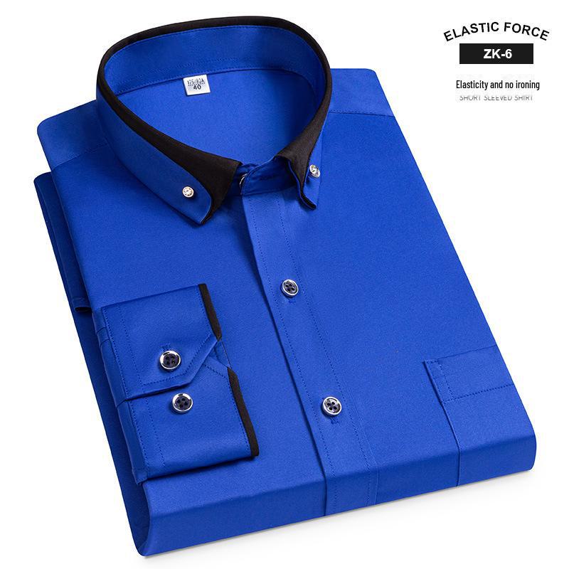 Cămașă business pentru bărbați, cu nasturi în formă de diamant, elastică, fără călcare, cu mânecă lungă și ușoară, pentru primăvară
