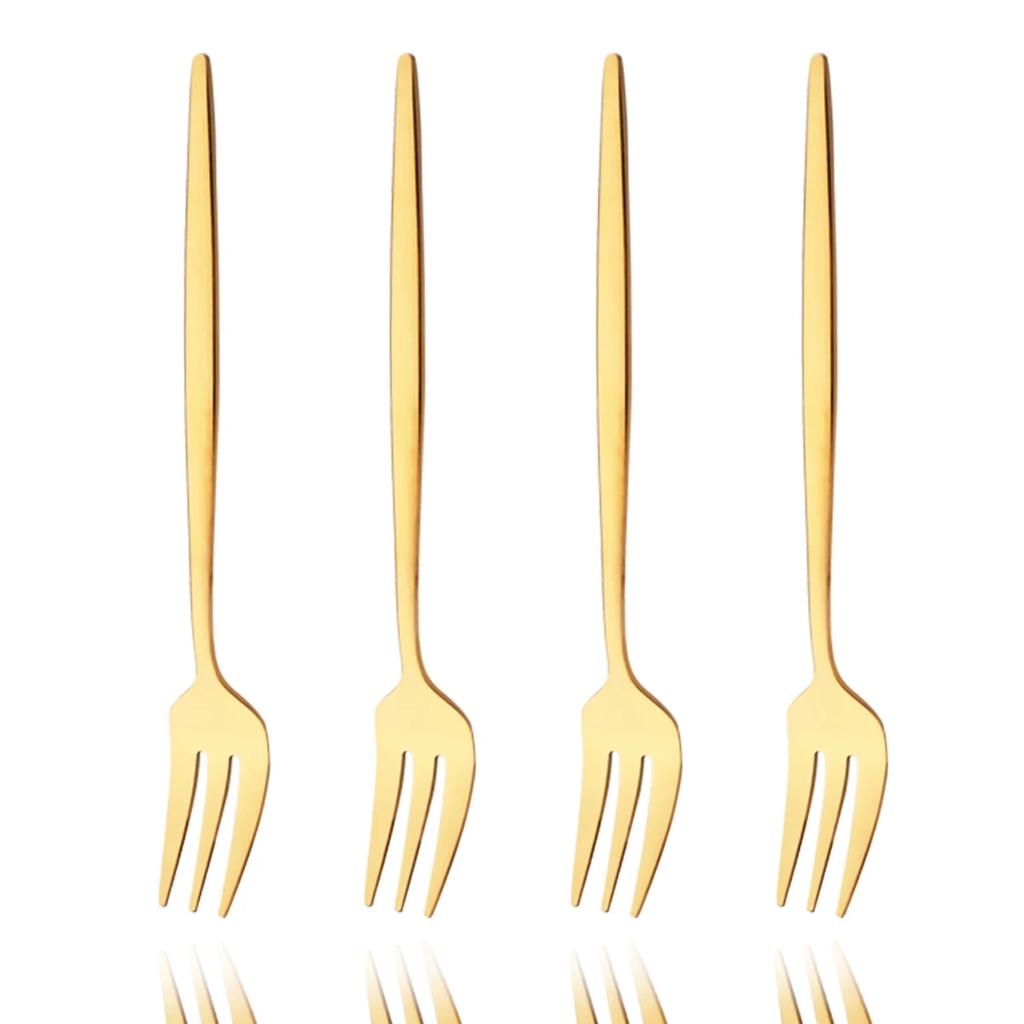 4Pcs Gold Fruit Cake Dinnerware Set Mirror Stainless Steel Tea Fork Set Snack Dessert Fork Small Salad Cutlery Kitchen Utensils