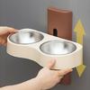 Large Capacity Cats Feeding Bowl Wall Mounted Watering Double Bowl Space Saving