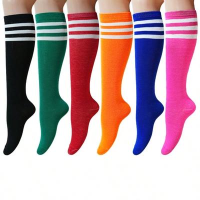 1Pairs Women'S Knee-High Socks, Striped Style, Suitable For Parties And Performances, Sports-Style Long Socks, Available In Various Colors And