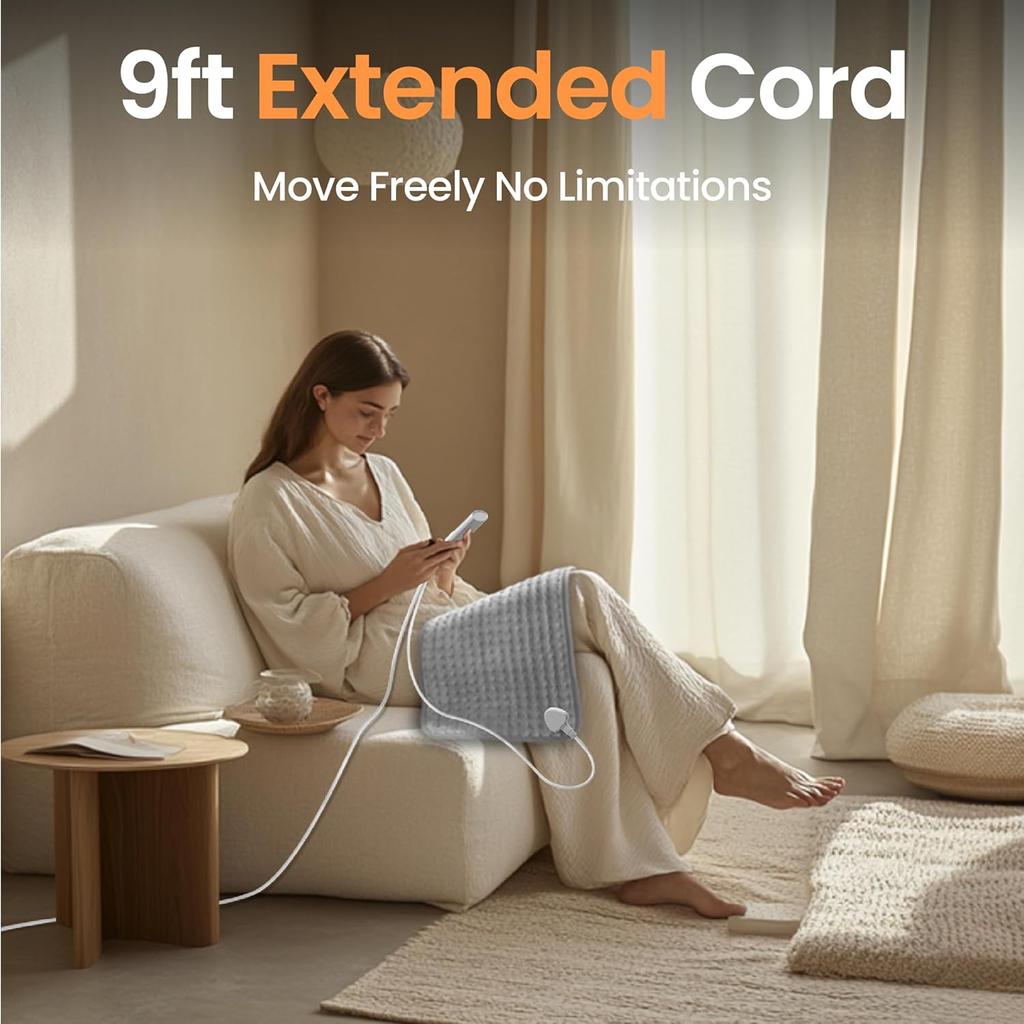 Heating Pad for Back, Neck, Shoulders & Period Cramps, 9 Heat Settings, Auto Shut-Off, Rapid Heating, 12''24'', Velvet-like Fabric