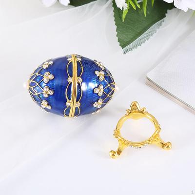 Enamelled Jewelry Box Treasured Trinket Case Egg Shape Sparkling Art Crafts Style Vintage