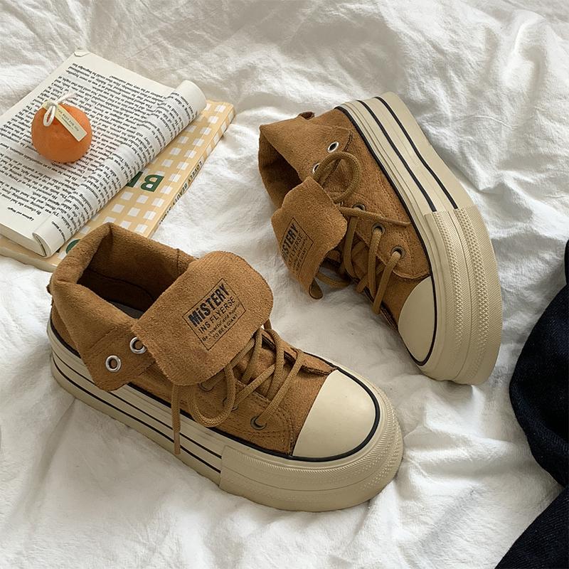 

Одне взуття та дві ретро нові товсті підошви 2024 нішевий осінній одяг універсальні кеди жіночі високі парусинові кеди жіночі 40 верблюд