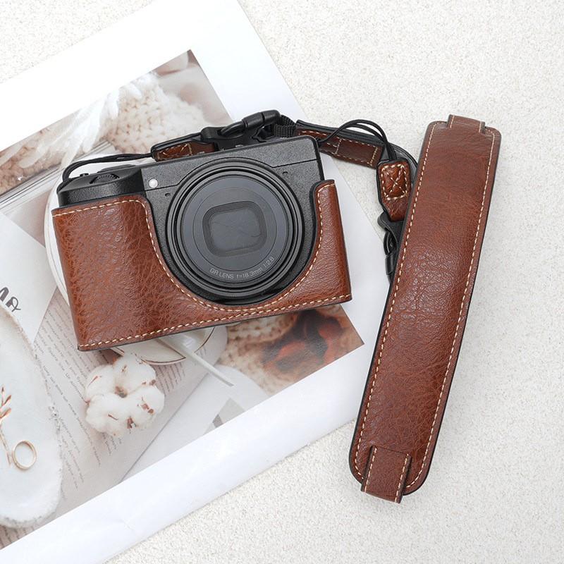 PU Leather Camera Case Ricoh GR3 GR3X GR4 Compact Digital With Adjustable Strap Shoulder Wrist