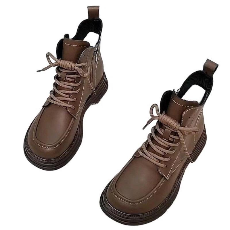 Premium thick-soled Martin boots women's campus style autumn and winter new thin short boots versatile leather boots