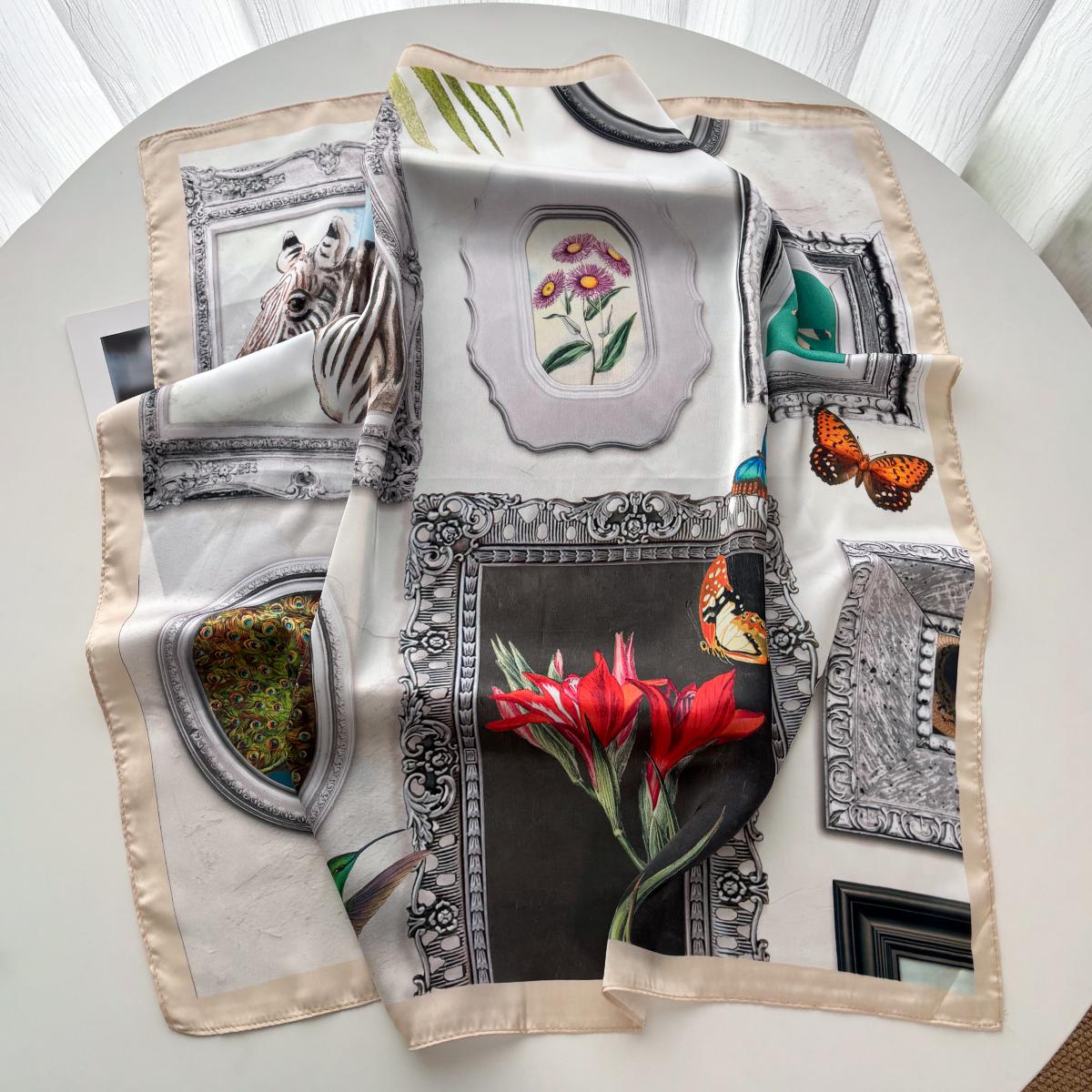 

Luxury Square Scarf For Women Elegant Ladies Hijab Neckerchief Fashion Print Shawl Soft Stain Imitation Silk Bandana Bag Ribbon