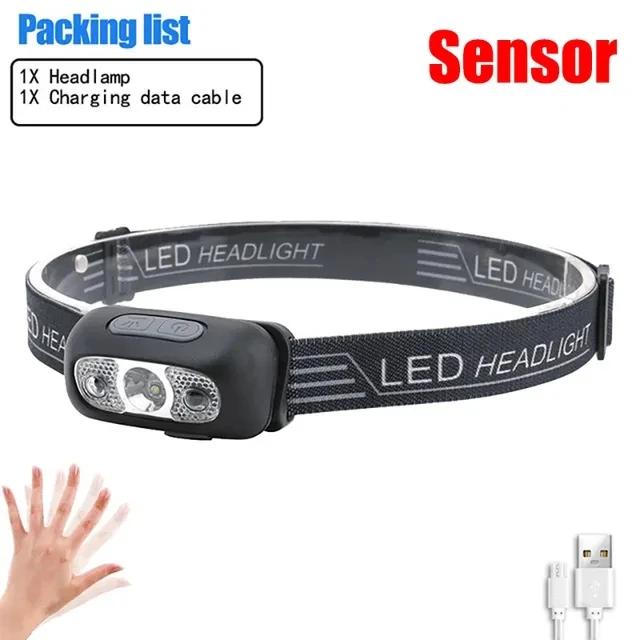 

Powerful LED Induction Headlamp USB/DC Rechargeable Headlight Aluminium Alloy Outdoor Fishing Head Lamp High Lumen Head Torch