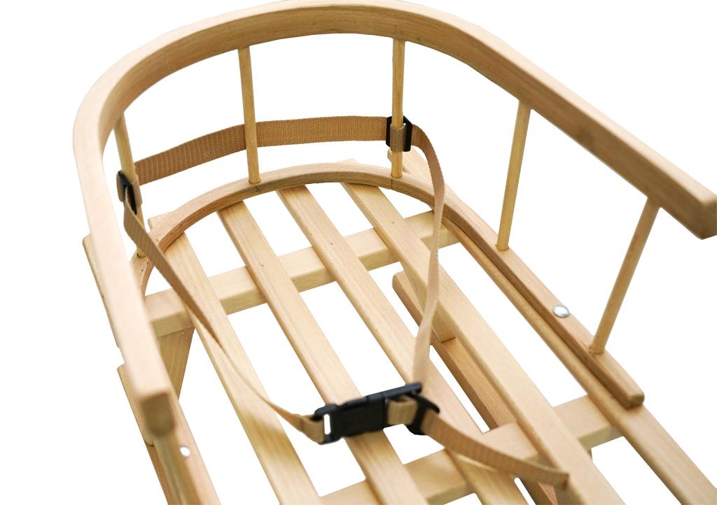 Wooden Sled For Children With Backrest, Traditional, Solid, Varnished, Pl