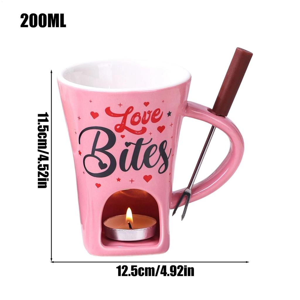 Caneca Aquecedora de Café para Fondue de Chocolate 200ml Caneca de Cerâmica para Derreter Chocolate Com Garfo, Caneca para Derreter Queijo Manteiga Caramelo Doce