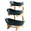 2-3 Tiers Plastic Fruit Plate Wood Holder Oval Serving Bowl Party Bar Food Server Display Stand Candy Dish Shelves Home Storage