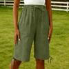 Women's Fashionable Color Elastic Waist Pocket Casual Loose Cotton And Linen Five Quarter Shorts