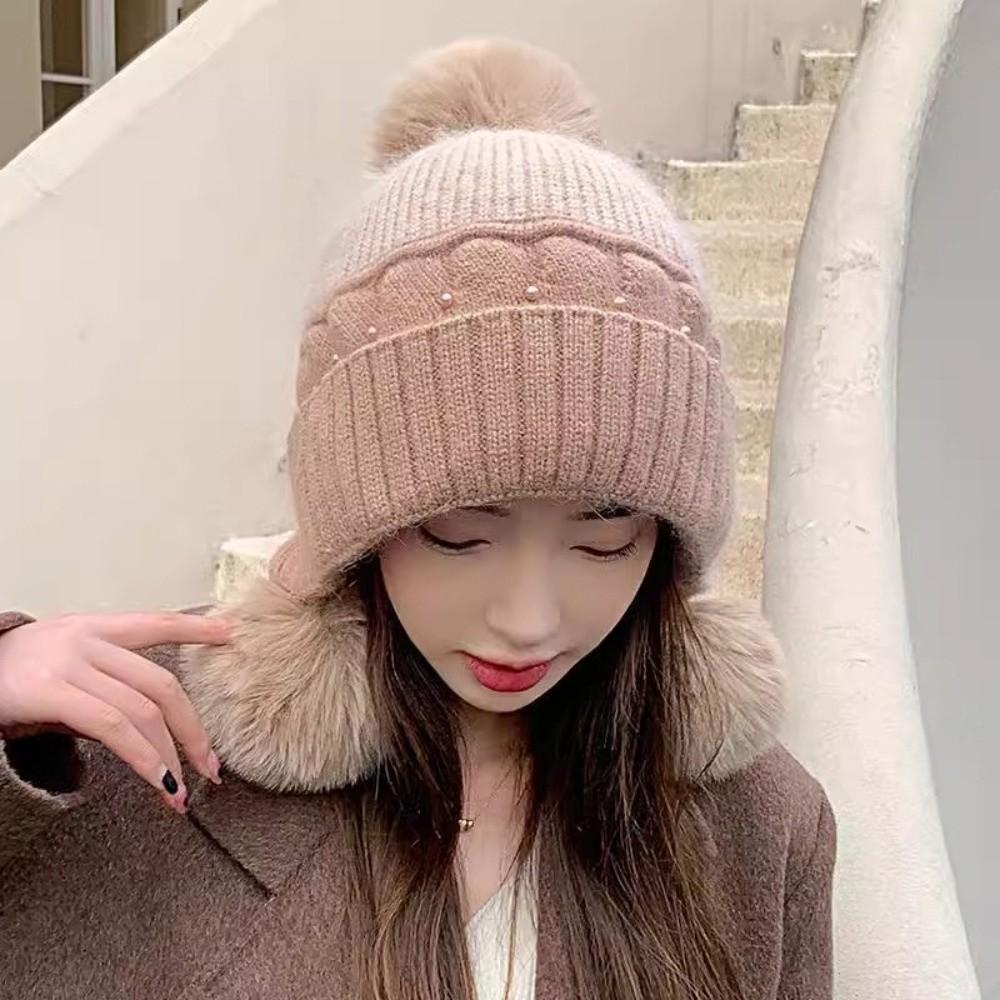 Knitted Plush Beanie Hat Windproof Ear Protection Hat Fashion Woolen Knitted Cap Daily