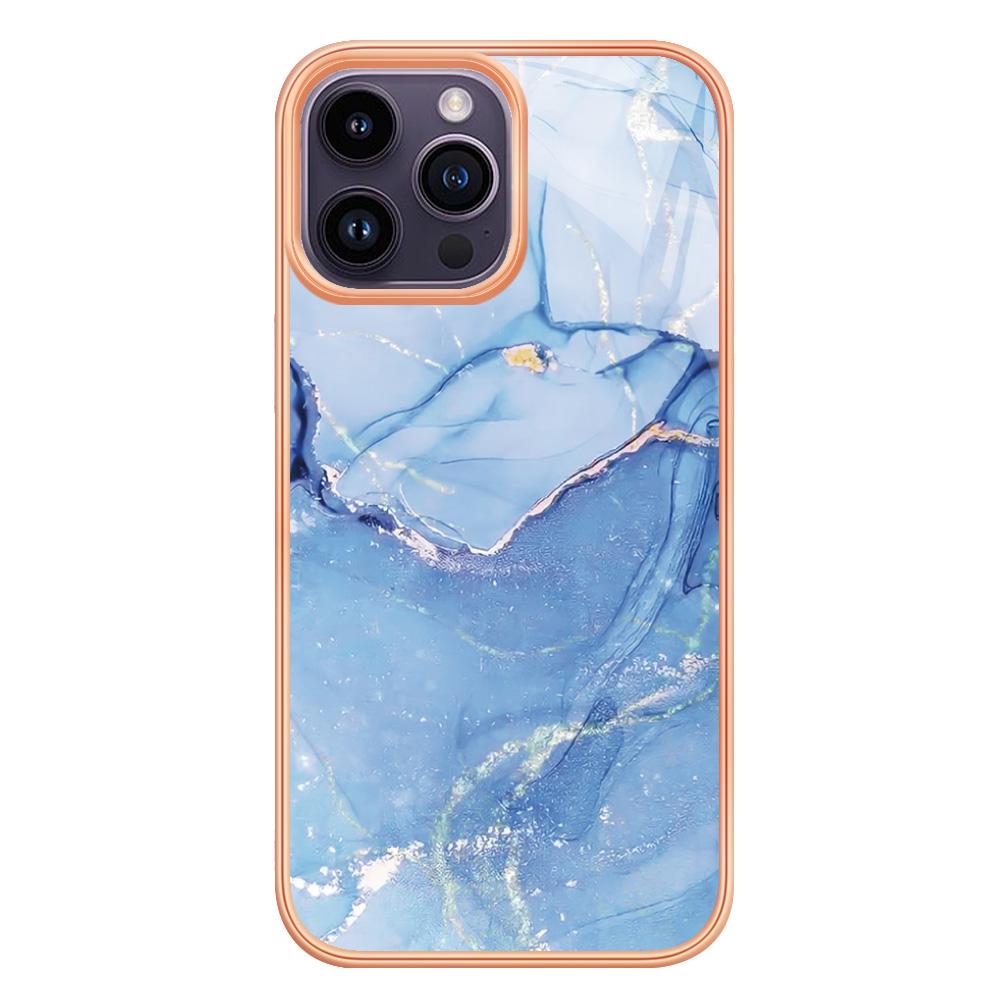 

YB IMD Series-16 Style-E For iPhone 16 Pro Max TPU Case Marble Pattern Electroplating Phone Cover Blue