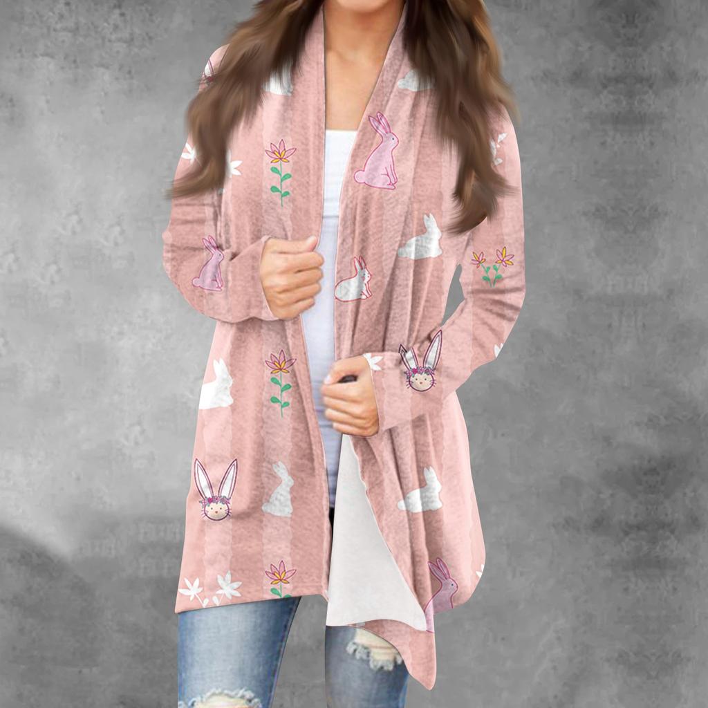 Lässiger, langärmliger, bedruckter Valentinstags-Cardigan für Damen ohne Deckmantel