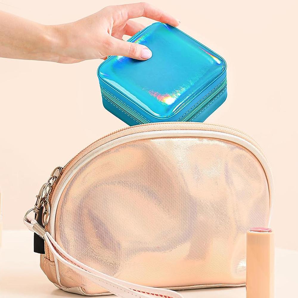 Schmuckschatulle, tragbar, klein, für unterwegs, Schmuck-Organizer, für Halsketten, Ohrringe, Ringe, Aufbewahrung, Geschenkbox, Reiseutensilien