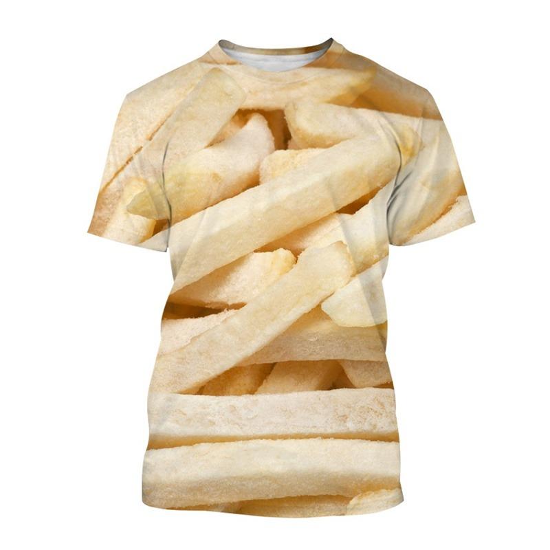 French Fries Pattern T Shirt For Men Potato Food 3D Printed Tees Summer Casual Loose O-Neck