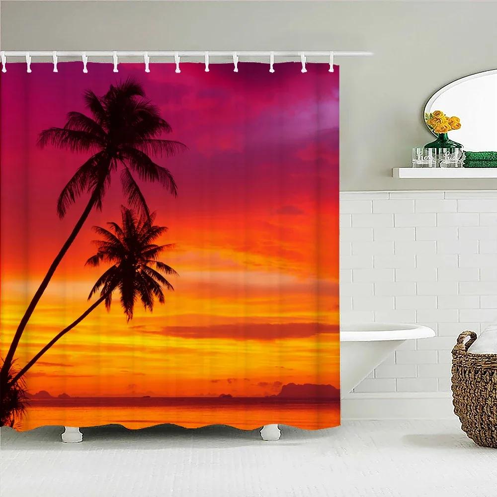 Sunlight Ocean Beach Fabric Shower Curtain Bathroom Curtains Sunset Dusk Sea Animal Dolphin Bath Screen with 12 Hooks 300x180