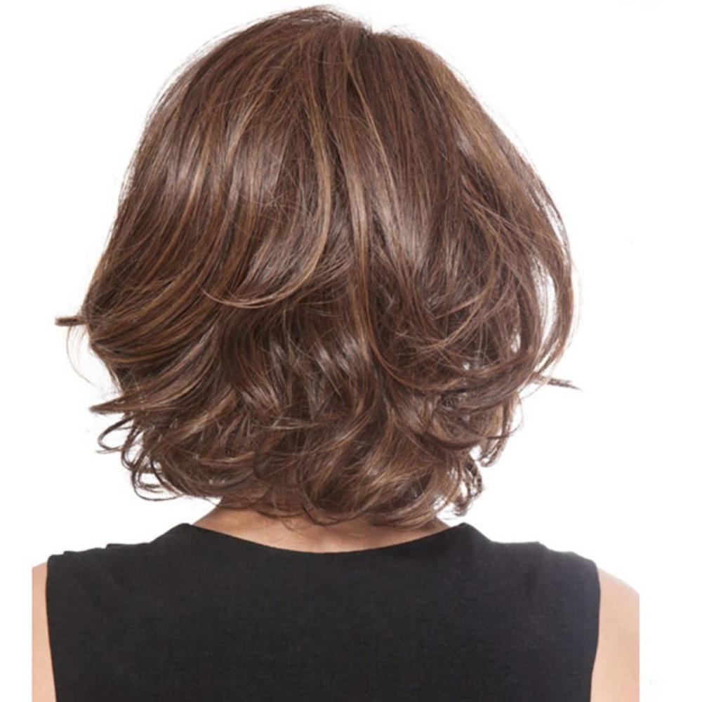 New Women's Middle aged and Elderly Dark Brown Intercolor Split Short Roll Wig