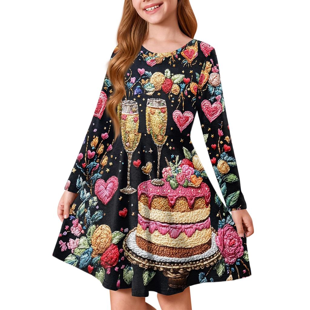 Girls' Summer Princess Dress , Long Sleeve A,Line T,Shirt Dress Valentine's Day