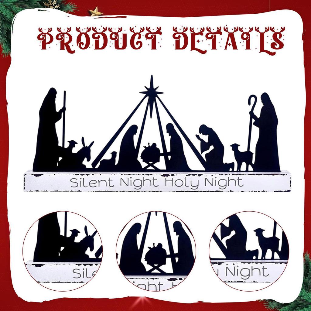 Christmas Nativity Scene Decoration,Xmas Jesus Keepsakes Silhouette Christian Ornament,Tabletop Sign