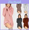 Eleganter Damen Warmer Strickpullover Mini Kleid mit Rollkragen Grober Pullover Top