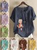 Women's Fashion Cute Girl Print Shot Sleeve T-shirt Loose Cotton Shirt Casual Loose Summer Blouse Tops Plus Size